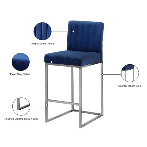 Meridian Furniture Giselle 26"H Velvet Counter Stool in Navy