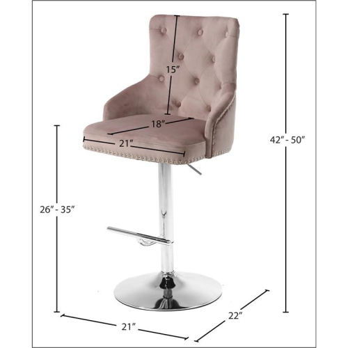 Meridian Furniture Claude 34.5"H Velvet Adjustable Bar Stool in Pink