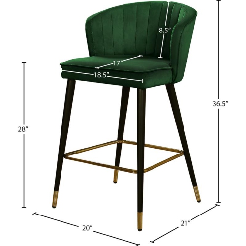 Meridian Furniture Cassie 28"H Velvet Counter Stool in Green