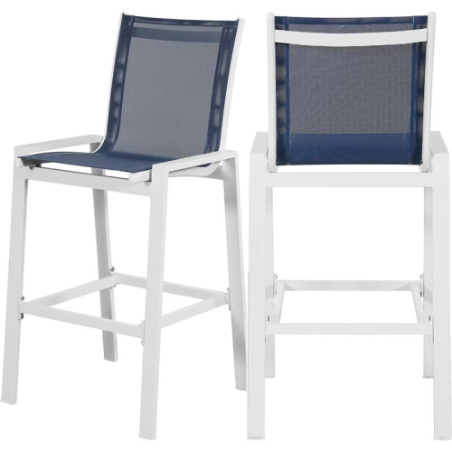 MERIDIAN FURNITURE  Nizuc Fabric Outdoor Patio Mesh Barstool (Set Of 2) In Navy