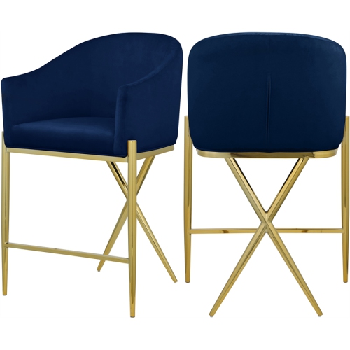 Meridian Furniture Xavier Navy Velvet Counter Stool with Gold Metal Legs