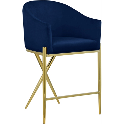 Meridian Furniture Xavier Navy Velvet Counter Stool with Gold Metal Legs