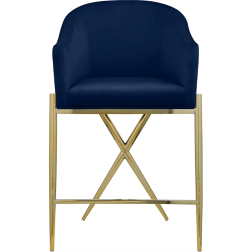 Meridian Furniture Xavier Navy Velvet Counter Stool with Gold Metal Legs
