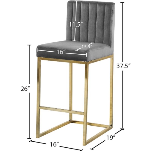 Meridian Furniture Giselle 26"H Velvet Counter Stool in Gray