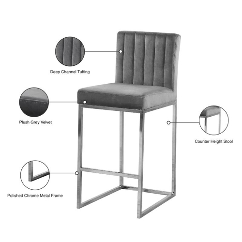 Meridian Furniture Giselle 26"H Velvet Counter Stool in Gray
