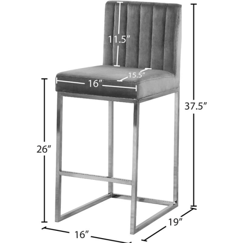 Meridian Furniture Giselle 26"H Velvet Counter Stool in Gray