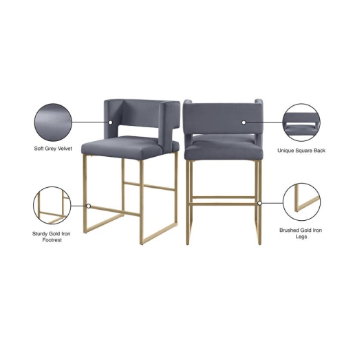 Meridian Furniture Caleb Gray Velvet Counter Stool