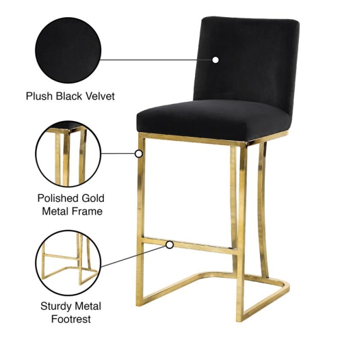 Meridian Furniture Heidi 26"H Velvet Counter Stool in Black