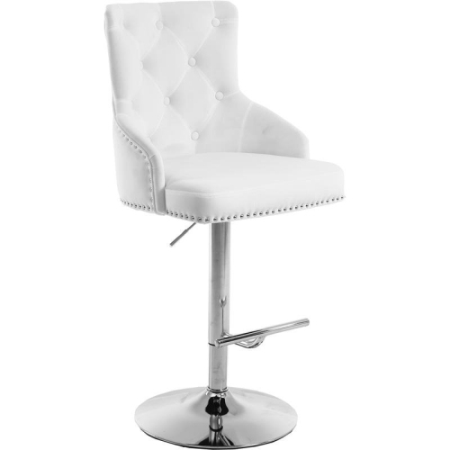 Meridian Furniture Claude 34.5"H Velvet Adjustable Bar Stool in White