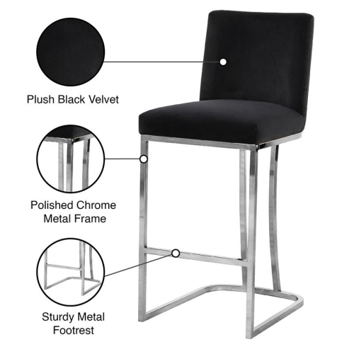 Meridian Furniture Heidi 26"H Velvet Counter Stool in Black