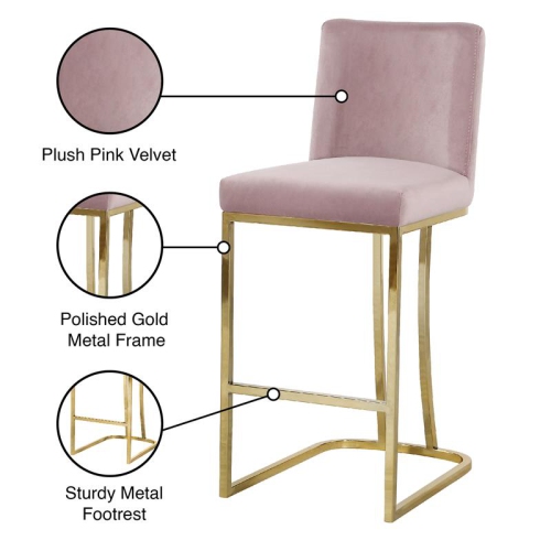 Meridian Furniture Heidi 26"H Velvet Counter Stool in Pink