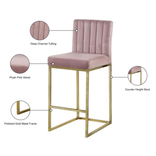 Meridian Furniture Giselle 26"H Velvet Counter Stool in Pink