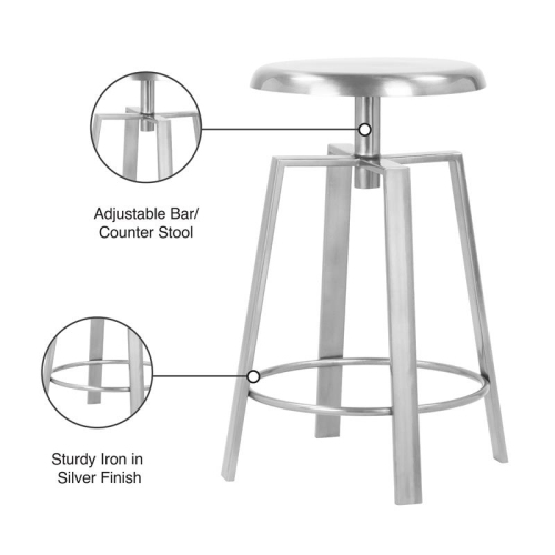 Meridian Furniture Lang Silver Iron Counter and Bar Stool