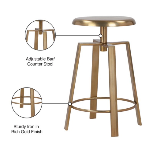 Meridian Furniture Lang Gold Iron Adjustable Counter and Bar Stool