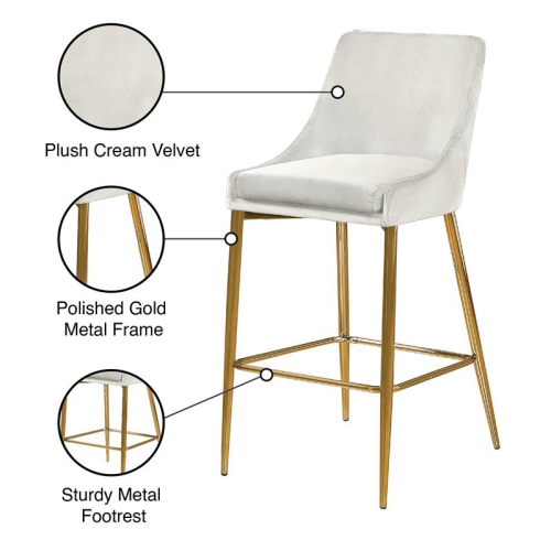 Meridian Furniture Karina 27.5"H Velvet Counter Stool in Cream