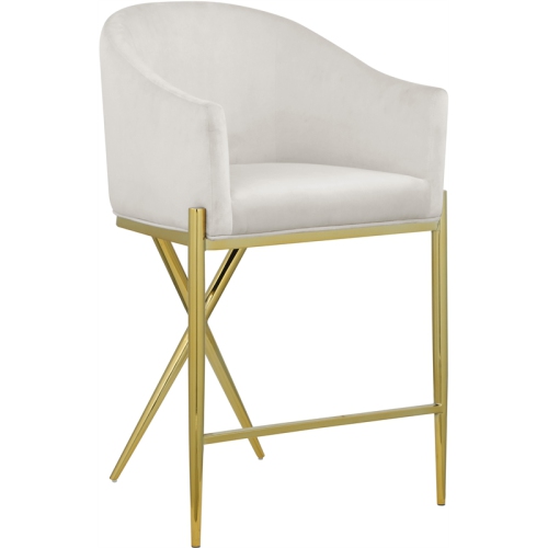 Meridian Furniture Xavier Cream Velvet Counter Stool with Gold Metal Legs