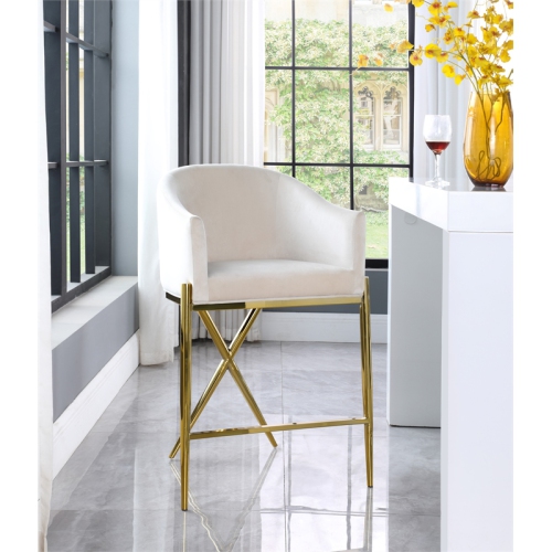 Meridian Furniture Xavier Cream Velvet Counter Stool with Gold Metal Legs