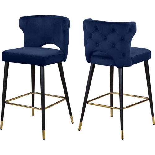 MERIDIAN FURNITURE  Kelly 28"h Velvet Counter Stool In (Set Of 2) In Navy