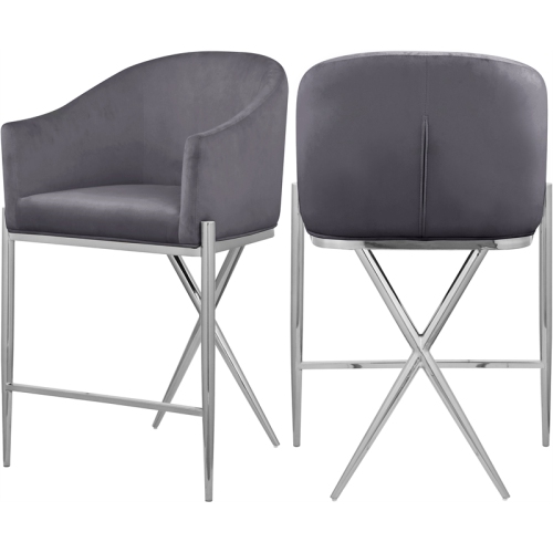 Image 1 of 8.. Meridian Furniture Xavier Gray Velvet Counter Stool with Chrome Metal Legs