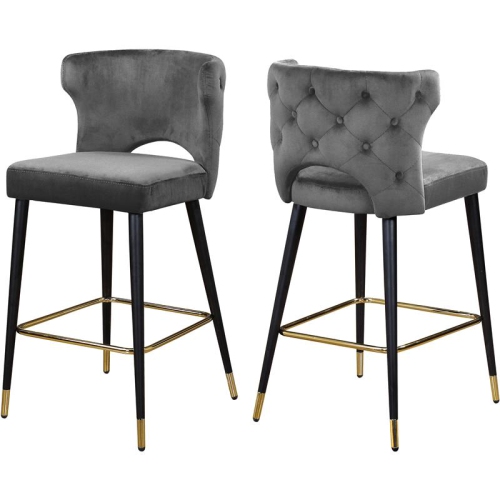Image 1 de 6.. Tabouret de comptoir en velours gris de 28 po de haut Kelly de Meridian Furniture