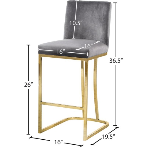 Meridian Furniture Heidi 26"H Velvet Counter Stool in Gray
