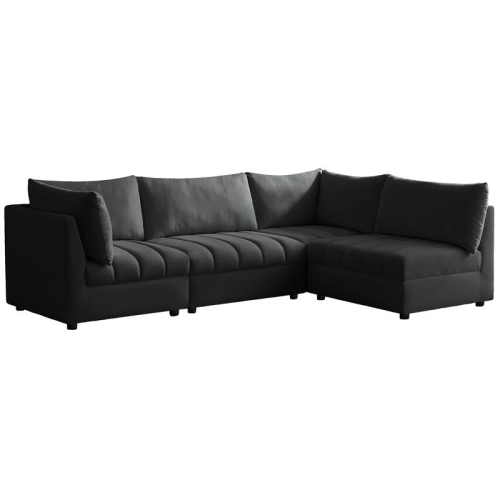 MERIDIAN FURNITURE  Jacob Velvet Modular Sectional In Black