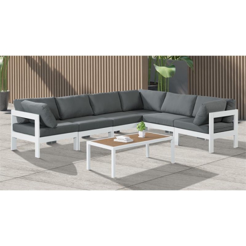 Meridian Furniture Nizuc Grey Fabric Outdoor Patio Modular Sectional