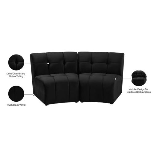 Meridian Furniture Limitless Black Velvet Modular Loveseat