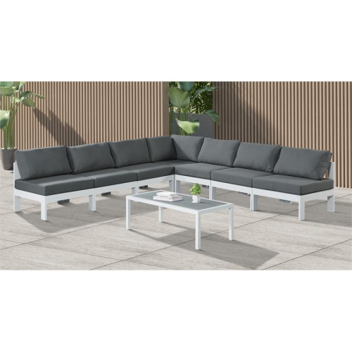 Meridian Furniture Nizuc Grey Fabric Outdoor Patio Modular Sectional