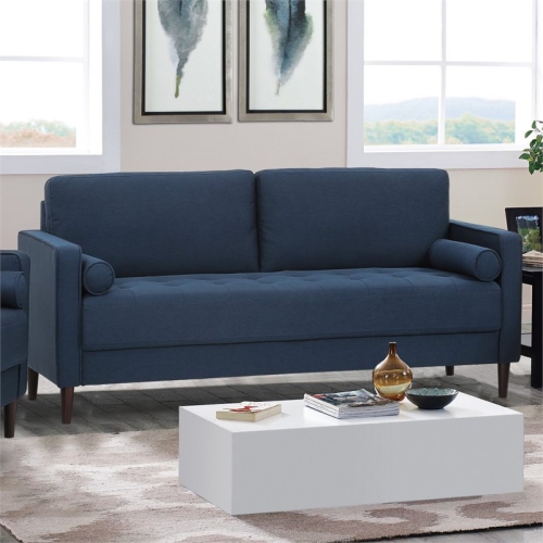 HAWTHORNE  Collections 18.5" Mid-Century Fabric Upholstered Sofa In In Navy Blue