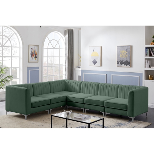 Meridian Furniture Alina Green Velvet Modular Sectional