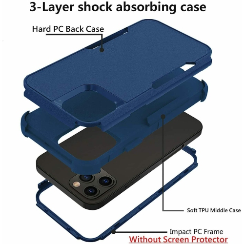 Pour Apple iPhone 14 3-en-1 étui résistant aux chutes Adventure Tradies Hybrid Armour, robuste étui antichoc -Bleu