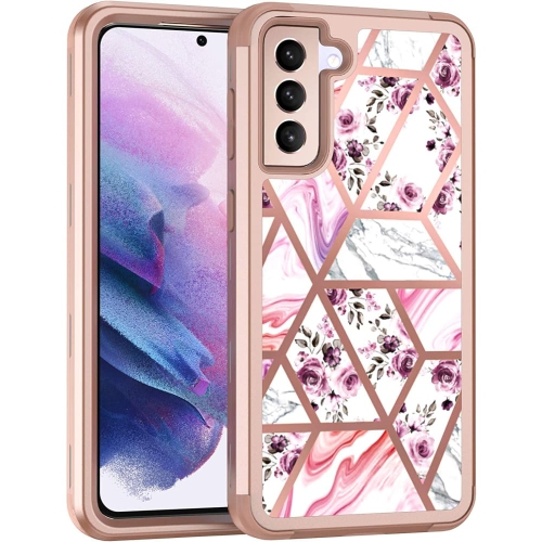 Heavy Duty Full-Body Armor Shockproof Bumper Hard Back Protective Geometric Marble Phone Case for Samsung Galaxy S21 SM-G991