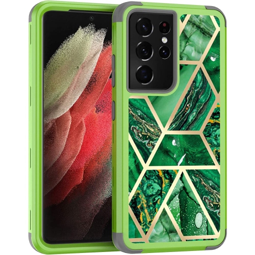 QUALITY CELLULAR  Heavy Duty Full-Body Armor Shockproof Bumper Hard Back Geometric Marble Phone Case for Samsung Galaxy S21 Ultra Sm-G998