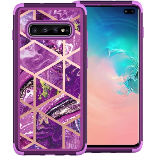 Heavy Duty Full-Body Armor Shockproof Bumper Hard Back Protective Geometric Marble Phone Case for Samsung Galaxy S10 SM-G973