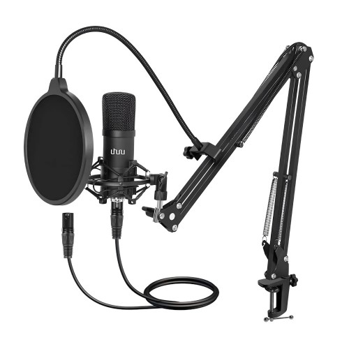 Kit de microphone à condensateur UHURU, kit de microphone cardioïde de studio professionnel avec perche, support antichoc pour streaming, enregistrem