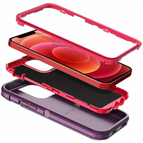 For Apple iPhone 14 3in1 Case Drop Resistant Defender Tradies Hybrid Armor Heavy Duty Rugged Shockproof Tough Cover – Purple