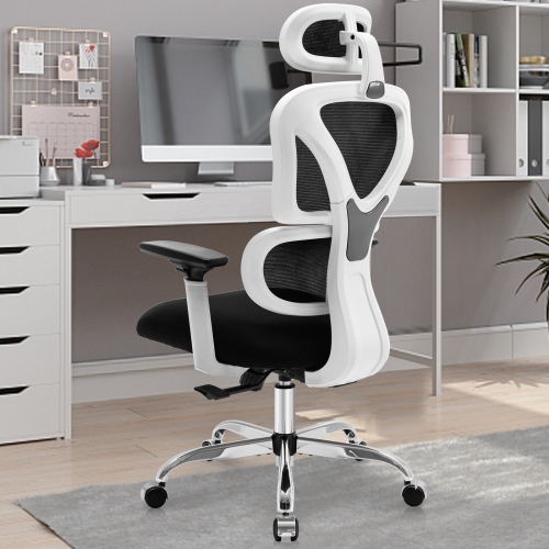 Office Chair - Home Gaming Chair with 3D Armrests - White-S