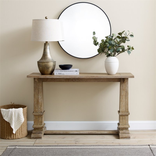 Pemberly Row Modern Farmhouse Wood Console Table in Rustic Brown