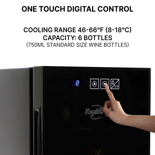 Koolatron 6 Bottle Wine Cooler, Black, Thermoelectric Wine Fridge, 0.65 cu. ft., Freestanding Wine Cellar, Red, White and Sparkling Wine Storage for