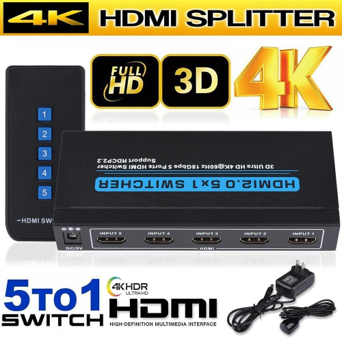 [Plug & Play] Commutateur HDMI 5 en 1 avec télécommande infrarouge compatible 4K 60 hz, 2K, 1080p