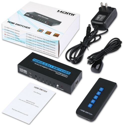 [Plug & Play] Commutateur HDMI 5 en 1 avec télécommande infrarouge compatible 4K 60 hz, 2K, 1080p