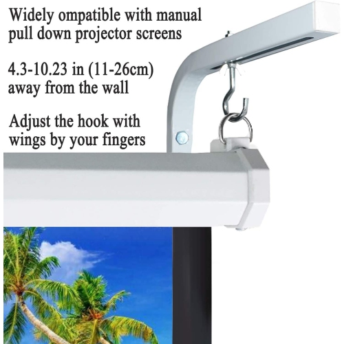 Projector Screen Mount, Projector Display L-Bracket 11 inch Longer Wall Hanging Mount Adjustable with Hook Manual Spectrum Screen White