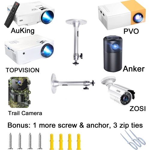 2-Be-Best Universal Ceiling Projector Mount Hanger 360° Rotatable Head Tilt 180 Degrees Projector Wall Mount with Length 7in /18 cm Silver Projection