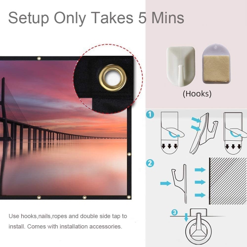 Projector Screen, 120 inch Portable Foldable Projection Screen 16:9 HD 4K Indoor Outdoor Projector Movies Screen with Carrying Bag for Home Theater