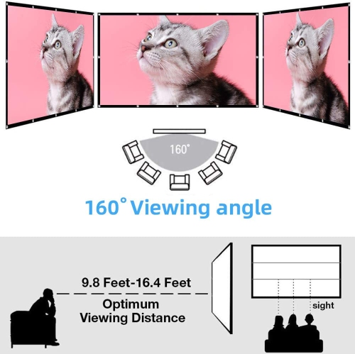 Projector Screen, 120 inch Portable Foldable Projection Screen 16:9 HD 4K Indoor Outdoor Projector Movies Screen with Carrying Bag for Home Theater