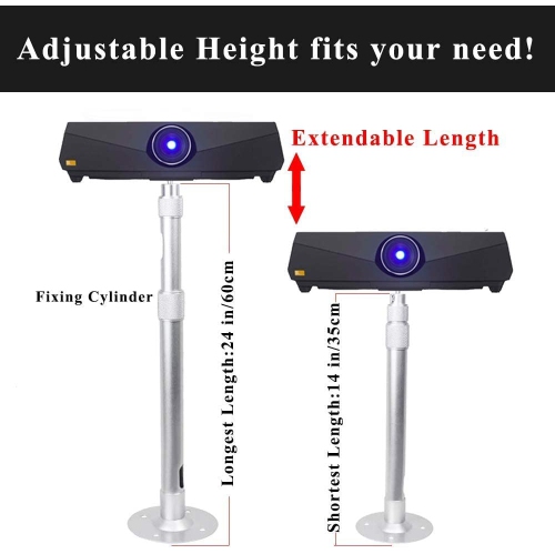 Longer Projector Mount, Universal Extending Projector Ceiling Mount with Height Extendable Length 12-24 in / 30-60 cm Adjustable 360°Angle Rotatable