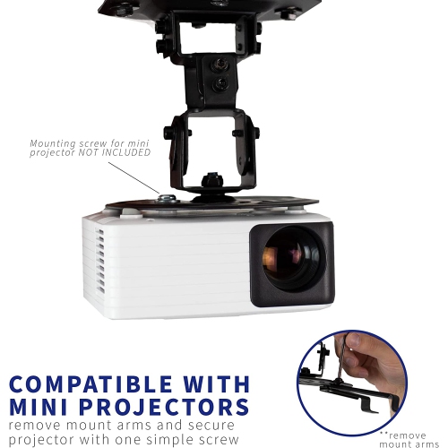 Universal Adjustable Ceiling Projector Mount for Regular and Mini Projectors, Projection Mount with Extending Arms, Black, MOUNT-VP01B