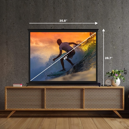 PRJTP46 40' Floor/Table Top Manual Retractable Pull-Out Projector Screen, Matte White