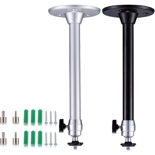 2 Pack Mini Ceiling Projector Mount Set, Adjustable Drop Ceiling Wall Projector Mounts Tubes with 360 Degrees Rotatable Heads, 3 Sizes of Mounting